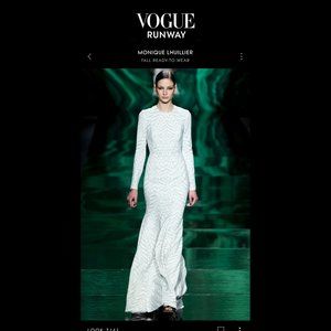 New $6950 Fall Monique Lhuillier Long Sleeved Patterned Runway Gown